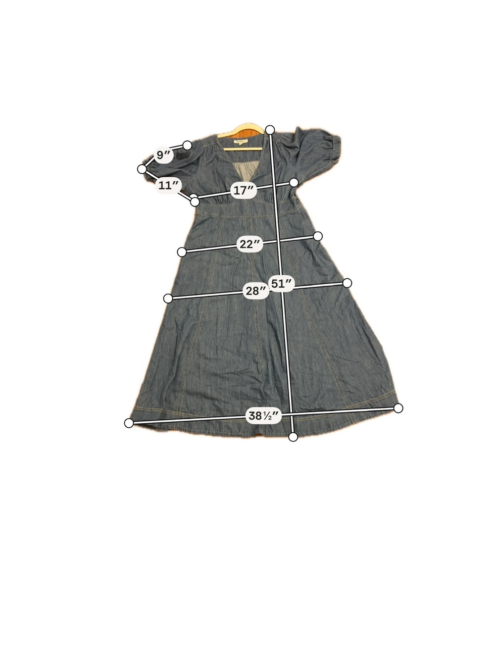 Boden Chambray Puff Sleeve Midi Dress Blue Size L - Picture 2 of 8